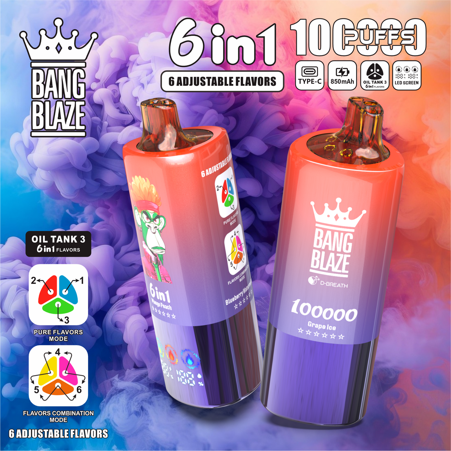 Bang Blaze 100K Eldobható E-cigaretta – 100 000 slukkot | 6 az 1-ben íz
