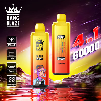 Bang Blaze 60K 4 az 1-ben eldobható vape | 4 íz 1-ben | 60 000 slukk | 60 ml-es e-folyadék | Okoskijelző | C típusú töltés
