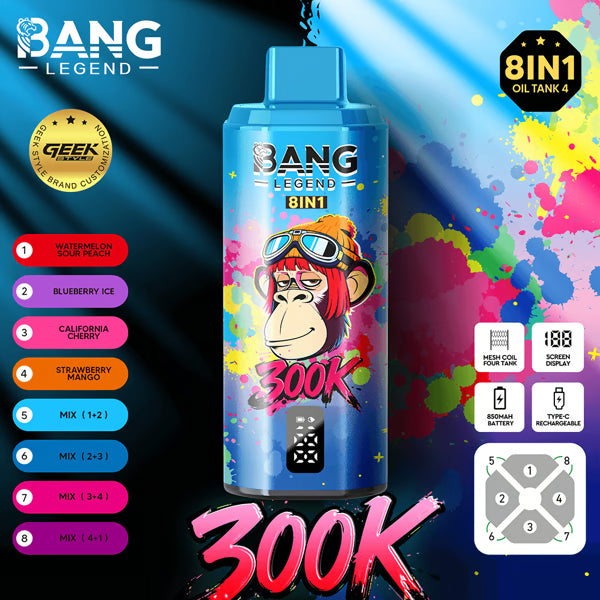 Bang Legend Geek 300K Eldobható E-cigaretta – 8 az 1-ben Ízkamra | Akár 300 000 slukkot képes elszívni | Ízváltó eszköz