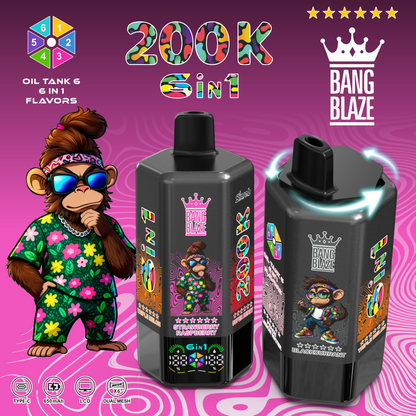 Bang Blaze 200K 6 az 1-ben eldobható vape | 200 000 slukkot | Több ízű váltó eszköz