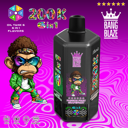 Bang Blaze 200K 6 az 1-ben eldobható vape | 200 000 slukkot | Több ízű váltó eszköz