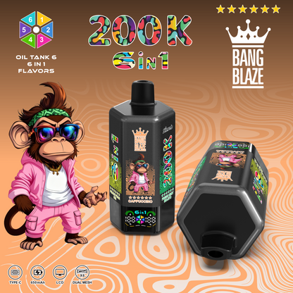 Bang Blaze 200K 6 az 1-ben eldobható vape | 200 000 slukkot | Több ízű váltó eszköz