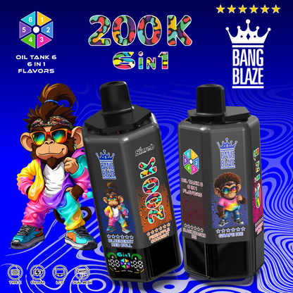 Bang Blaze 200K 6 az 1-ben eldobható vape | 200 000 slukkot | Több ízű váltó eszköz