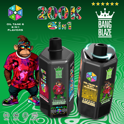 Bang Blaze 200K 6 az 1-ben eldobható vape | 200 000 slukkot | Több ízű váltó eszköz
