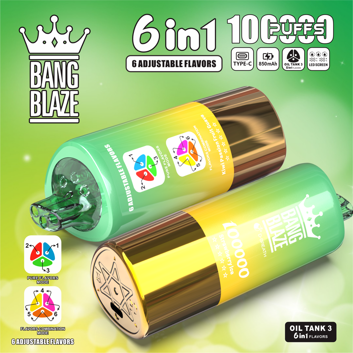 Bang Blaze 100K Eldobható E-cigaretta – 100 000 slukkot | 6 az 1-ben íz