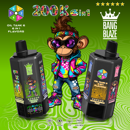 Bang Blaze 200K 6 az 1-ben eldobható vape | 200 000 slukkot | Több ízű váltó eszköz