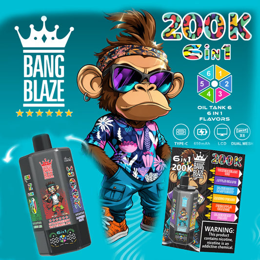 Bang Blaze 200K 6 az 1-ben eldobható vape | 200 000 slukkot | Több ízű váltó eszköz