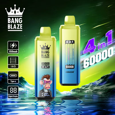 Bang Blaze 60K 4 az 1-ben eldobható vape | 4 íz 1-ben | 60 000 slukk | 60 ml-es e-folyadék | Okoskijelző | C típusú töltés