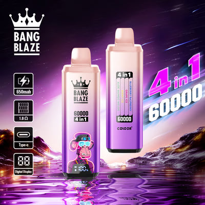 Bang Blaze 60K 4 az 1-ben eldobható vape | 4 íz 1-ben | 60 000 slukk | 60 ml-es e-folyadék | Okoskijelző | C típusú töltés