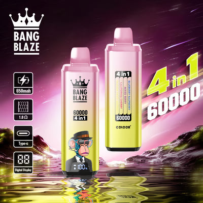 Bang Blaze 60K 4 az 1-ben eldobható vape | 4 íz 1-ben | 60 000 slukk | 60 ml-es e-folyadék | Okoskijelző | C típusú töltés