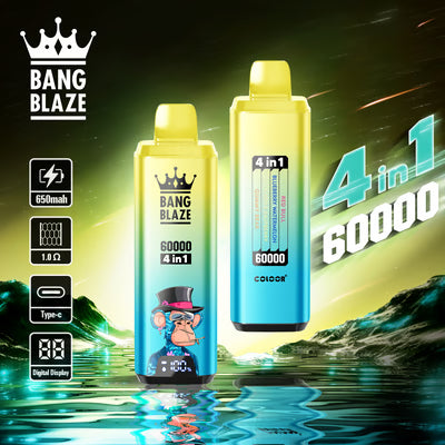 Bang Blaze 60K 4 az 1-ben eldobható vape | 4 íz 1-ben | 60 000 slukk | 60 ml-es e-folyadék | Okoskijelző | C típusú töltés