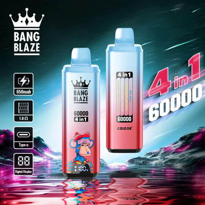 Bang Blaze 60K 4 az 1-ben eldobható vape | 4 íz 1-ben | 60 000 slukk | 60 ml-es e-folyadék | Okoskijelző | C típusú töltés