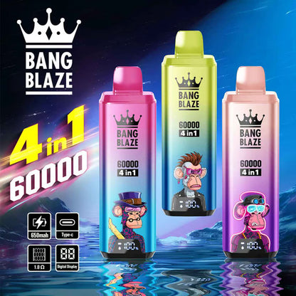 Bang Blaze 60K 4 az 1-ben eldobható vape | 4 íz 1-ben | 60 000 slukk | 60 ml-es e-folyadék | Okoskijelző | C típusú töltés