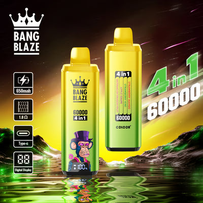 Bang Blaze 60K 4 az 1-ben eldobható vape | 4 íz 1-ben | 60 000 slukk | 60 ml-es e-folyadék | Okoskijelző | C típusú töltés