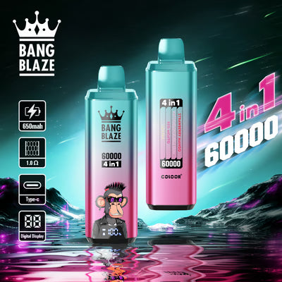 Bang Blaze 60K 4 az 1-ben eldobható vape | 4 íz 1-ben | 60 000 slukk | 60 ml-es e-folyadék | Okoskijelző | C típusú töltés