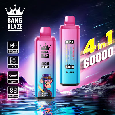 Bang Blaze 60K 4 az 1-ben eldobható vape | 4 íz 1-ben | 60 000 slukk | 60 ml-es e-folyadék | Okoskijelző | C típusú töltés