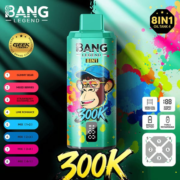 Bang Legend Geek 300K Eldobható E-cigaretta – 8 az 1-ben Ízkamra | Akár 300 000 slukkot képes elszívni | Ízváltó eszköz