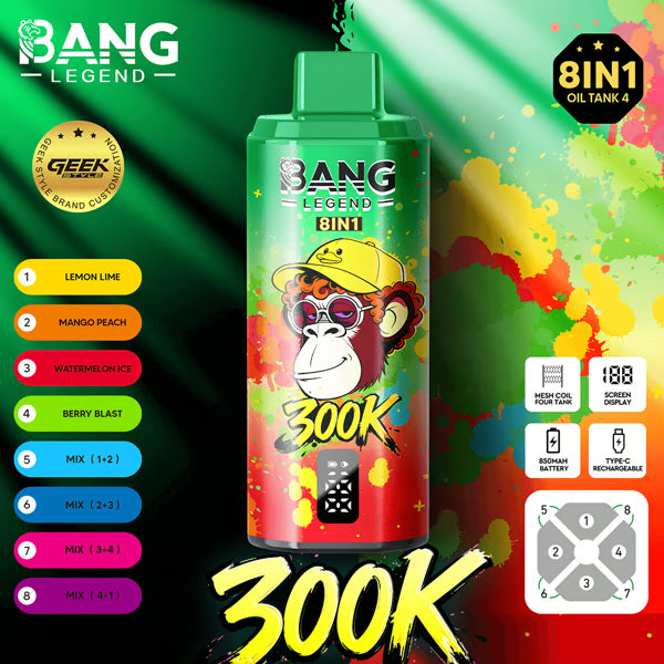 Bang Legend Geek 300K Eldobható E-cigaretta – 8 az 1-ben Ízkamra | Akár 300 000 slukkot képes elszívni | Ízváltó eszköz