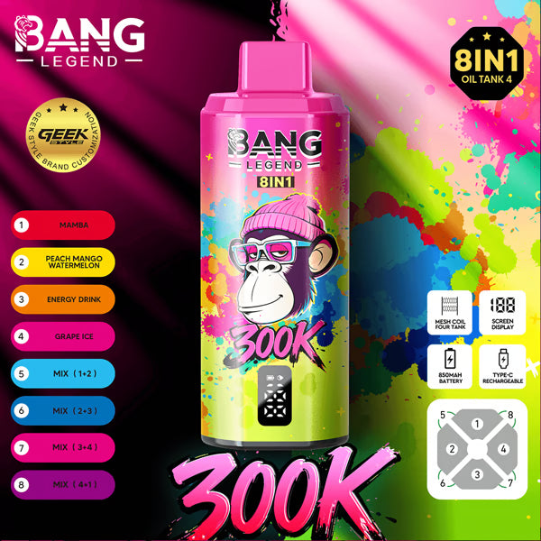 Bang Legend Geek 300K Eldobható E-cigaretta – 8 az 1-ben Ízkamra | Akár 300 000 slukkot képes elszívni | Ízváltó eszköz