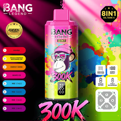 Bang Legend Geek 300K Eldobható E-cigaretta – 8 az 1-ben Ízkamra | Akár 300 000 slukkot képes elszívni | Ízváltó eszköz