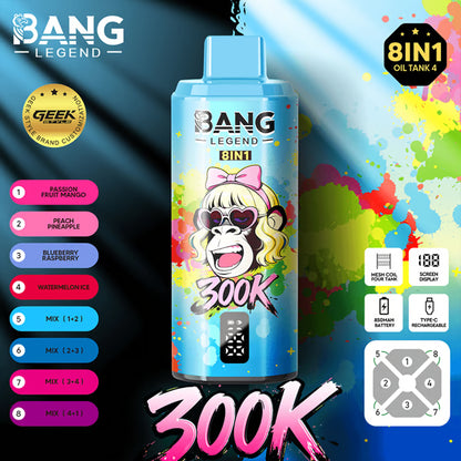 Bang Legend Geek 300K Eldobható E-cigaretta – 8 az 1-ben Ízkamra | Akár 300 000 slukkot képes elszívni | Ízváltó eszköz