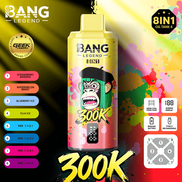 Bang Legend Geek 300K Eldobható E-cigaretta – 8 az 1-ben Ízkamra | Akár 300 000 slukkot képes elszívni | Ízváltó eszköz