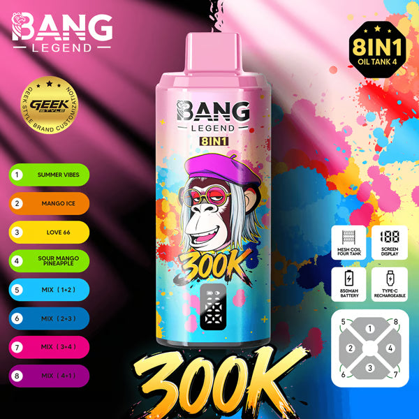 Bang Legend Geek 300K Eldobható E-cigaretta – 8 az 1-ben Ízkamra | Akár 300 000 slukkot képes elszívni | Ízváltó eszköz