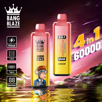 Bang Blaze 60K 4 az 1-ben eldobható vape | 4 íz 1-ben | 60 000 slukk | 60 ml-es e-folyadék | Okoskijelző | C típusú töltés
